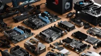 Organized layout of all PC components before assembly showing proper building preparation