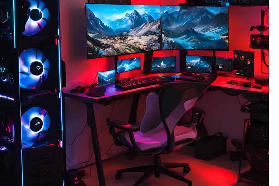 High-end gaming PC setup with RGB lighting and cutting-edge components