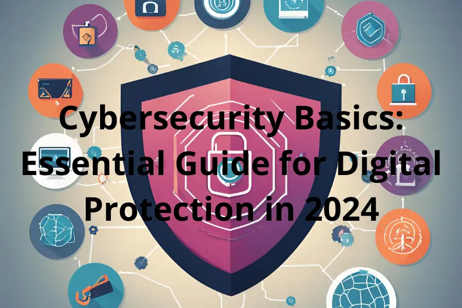 Cybersecurity basics shield protecting digital devices from cyber threats