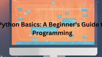 Comprehensive guide to Python programming basics showing code editor with simple syntax examples