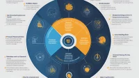 Circular diagram illustrating different aspects of cybersecurity behavior with icons and connecting elements