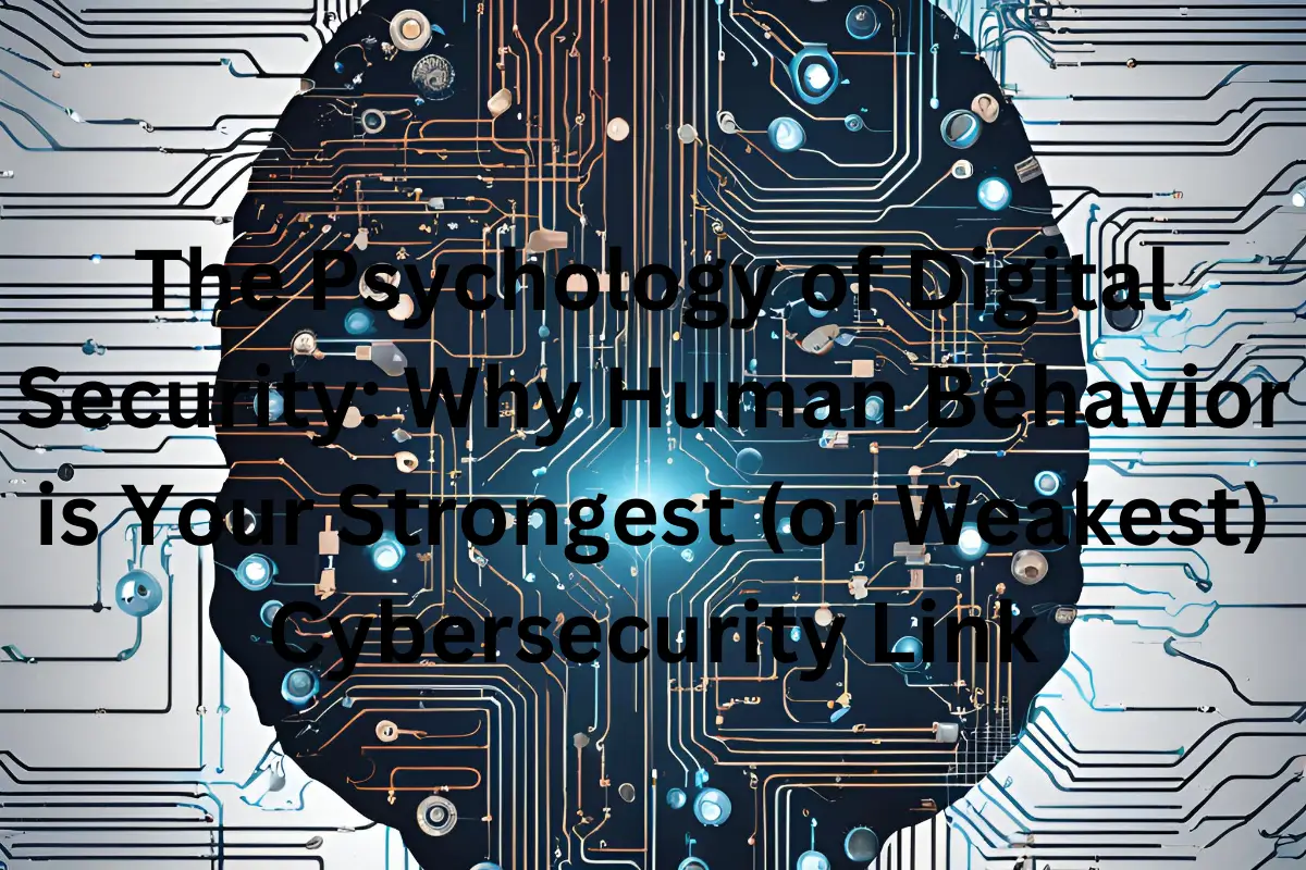 Abstract illustration combining a human brain with digital security elements including circuits, locks, and binary code